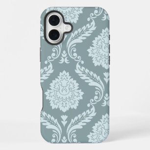 Coque iPhone 16 Plus Art Rococo Damassé I Bleu Canard+Turquoise