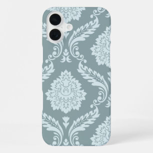 Coque iPhone 16 Plus Art Rococo Damassé I Bleu Canard+Turquoise