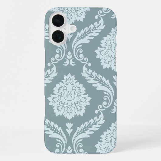 Coque iPhone 16 Plus Art Rococo Damassé I Bleu Canard+Turquoise (Verso)