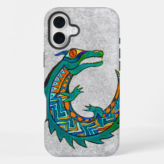 Coque iPhone 16 Plus Art Tribal d'Alligator (Verso)