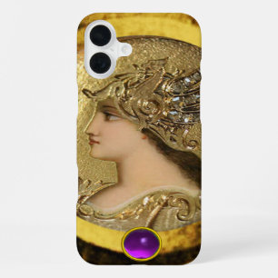 COQUE iPhone 16 PLUS ATHENA AVEC GRIFFONS FANTAISIE ET GEMME VIOLETTE