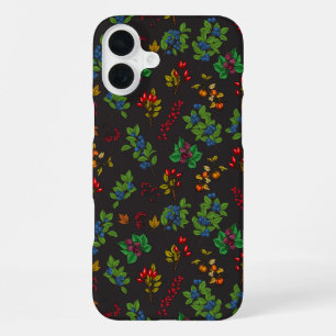 Coque iPhone 16 Plus Autumn berries on chocolate brown
