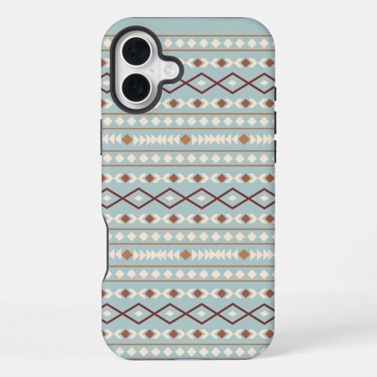Coque iPhone 16 Plus Aztec Formes Motif Rusts Crème Turquoise-Bleu (Verso)