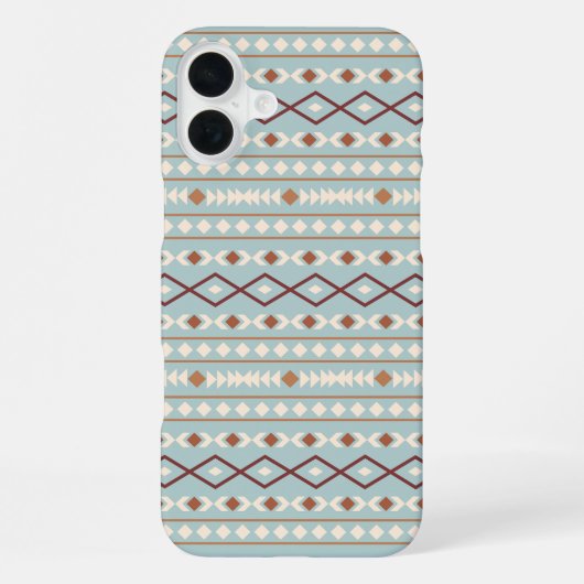 Coque iPhone 16 Plus Aztec Formes Motif Rusts Crème Turquoise-Bleu (Verso)