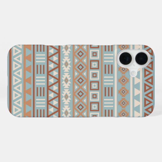 Coque iPhone 16 Plus Aztec Influence Motif Crème Bleue Terracottas (Verso Horizontal)