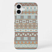 Coque iPhone 16 Plus Aztec Influence Motif Crème Bleue Terracottas (Verso)