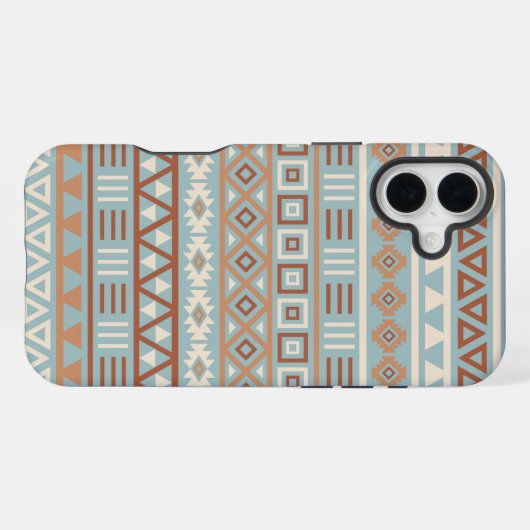 Coque iPhone 16 Plus Aztec Influence Motif Crème Bleue Terracottas (Verso Horizontal)