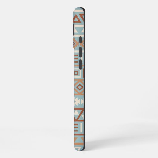 Coque iPhone 16 Plus Aztec Influence Motif Crème Bleue Terracottas (Côté gauche)