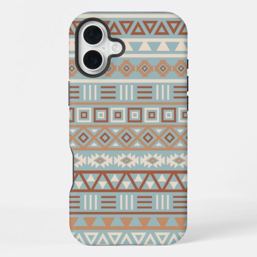 Coque iPhone 16 Plus Aztec Influence Motif Crème Bleue Terracottas (Verso)