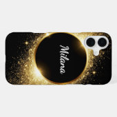 Coque iPhone 16 Plus Bague en paillettes dorées (Verso Horizontal)