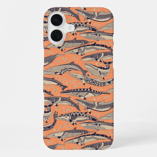 Coque iPhone 16 Plus baleines de Minke cuivre (Verso)