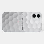 Coque iPhone 16 Plus Balle de golf blanche texturée avec nom et numéro (Verso Horizontal)