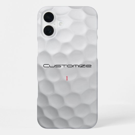 Coque iPhone 16 Plus Balle de golf blanche texturée avec nom et numéro (Verso)