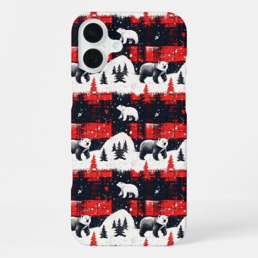 Coque iPhone 16 Plus Bison rouge Plaids Ours polaire (Verso)