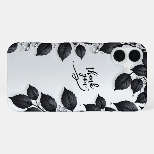 Coque iPhone 16 Plus Black Blant Leaves iPhone 16 case (Verso Horizontal)
