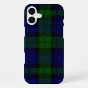 Coque iPhone 16 Plus Black Watch Tartan bleu vert Plaid