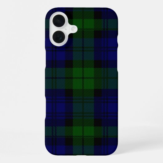 Coque iPhone 16 Plus Black Watch Tartan bleu vert Plaid (Verso)