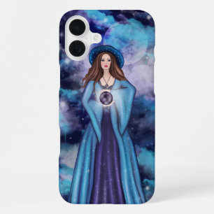 COQUE iPhone 16 PLUS BLEU ÉPOUVANTABLE ET VIOLET HALLOWEEN SORCIÈRE & P