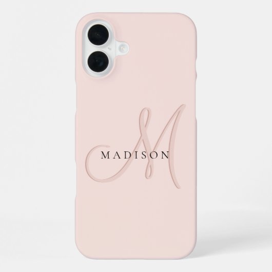 Coque iPhone 16 Plus Blush rose élégant monogramme script (Verso)