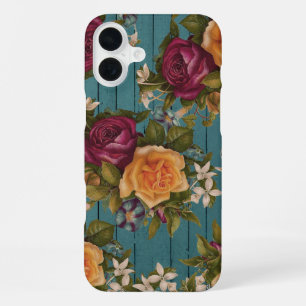 Coque iPhone 16 Plus Bohème orange bordeaux vert fleuri