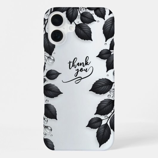 Coque iPhone 16 Plus Boîtier iPhone 16 à feuilles de plante noires (Verso)