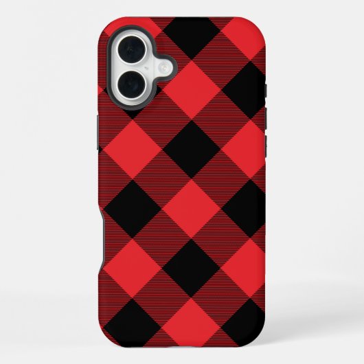 Coque iPhone 16 Plus Buffalo Plaid Red Black Check (Verso)