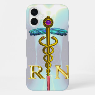 Coque iPhone 16 Plus CADUCÉE D'INFIRMIÈRE INSCRIT EN OR Symbole Bleu Cl