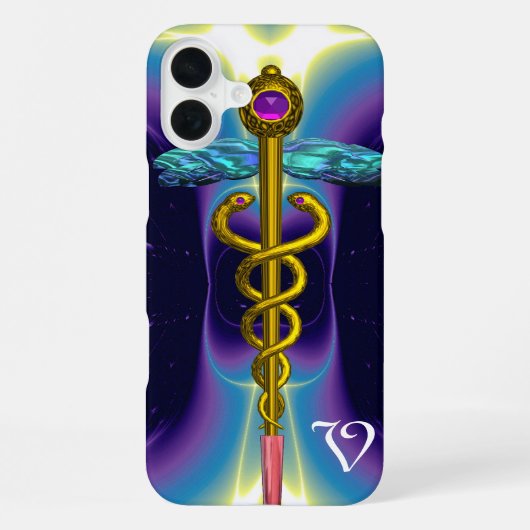 COQUE iPhone 16 PLUS CADUCÉE MONOGRAMME OR (Verso)