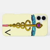Coque iPhone 16 Plus CADUCÉE MONOGRAMME OR,Blanc (Verso Horizontal)