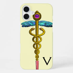 Coque iPhone 16 Plus CADUCÉE MONOGRAMME OR,Blanc