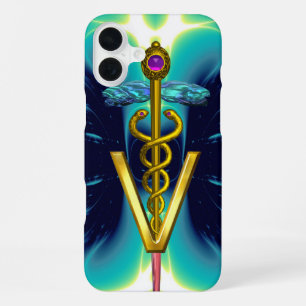 Coque iPhone 16 Plus CADUCÉE VÉTÉRINAIRE DORÉ SYMBOLE / Bleu sarcelle