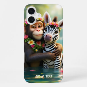 Coque iPhone 16 Plus Calin de zèbre de singe mignon fantastique