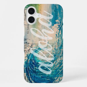 Coque iPhone 16 Plus Carte postale vintage de vague hawaïenne