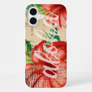 Coque iPhone 16 Plus Carte postale vintage Hawaïenne à motif d'hibiscus