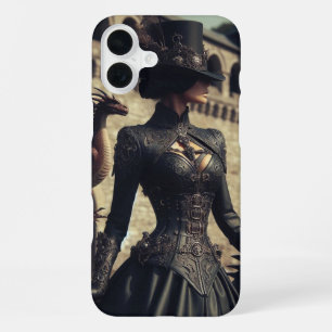 Coque iPhone 16 Plus Cavalière de dragon industrielle victorienne Steam