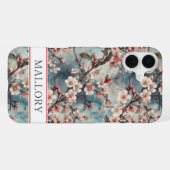 Coque iPhone 16 Plus Cerisiers Teinte Sakura Imprimée Monogrammée (Verso Horizontal)