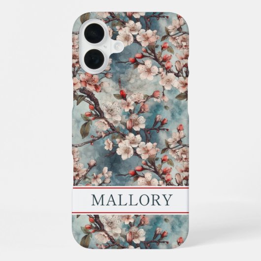 Coque iPhone 16 Plus Cerisiers Teinte Sakura Imprimée Monogrammée (Verso)