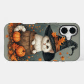 Coque iPhone 16 Plus Chat blanc d'Halloween (Verso Horizontal)