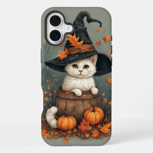 Coque iPhone 16 Plus Chat blanc d'Halloween (Verso)