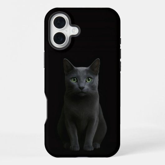 Coque iPhone 16 Plus Chat bleu russe Black 4 Luxe iPhone 16 Plus (Verso)