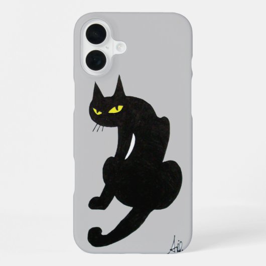 Coque iPhone 16 Plus CHAT NOIR gris (Verso)