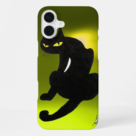 Coque iPhone 16 Plus CHAT NOIR jaune (Verso)