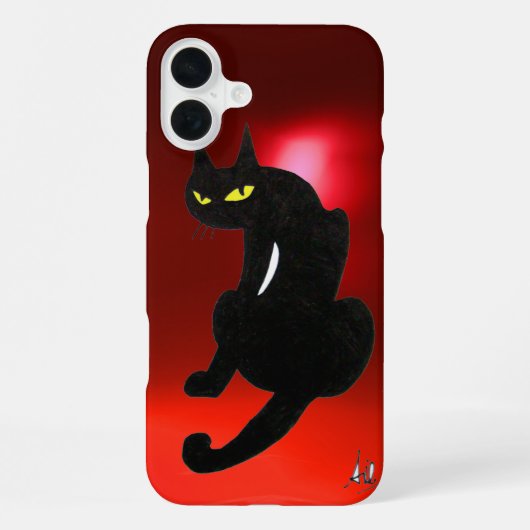 Coque iPhone 16 Plus CHAT NOIR NINJA rouge rubis (Verso)