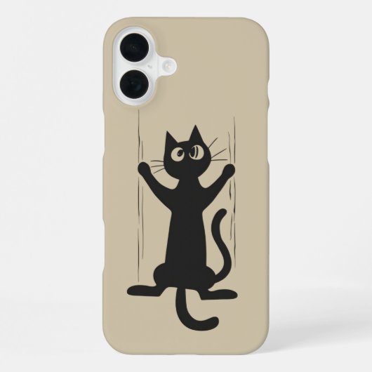 Coque iPhone 16 Plus Chat noir qui se retient (Verso)