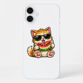 Coque iPhone 16 Plus Chat pastèque cool (Verso)