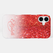 Coque iPhone 16 Plus Chic Monogram Coral Parties scintillant Ombre Prén (Verso Horizontal)