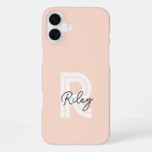Coque iPhone 16 Plus Chic Retro Monogram Script Blush Pink mignon tenda (Verso)