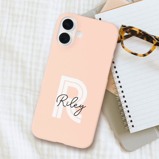 Coque iPhone 16 Plus Chic Retro Monogram Script Blush Pink mignon tenda