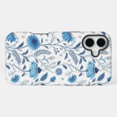 Coque iPhone 16 Plus Chinoiserie Blue Echinacea Pattern (Verso Horizontal)