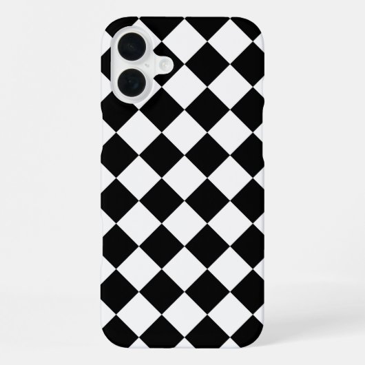 Coque iPhone 16 Plus Classic Diamond noir et blanc Checkers (Verso)
